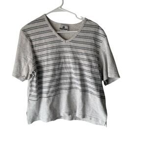 Steven Ross Naturally‎ Vintage 90s XL Gray Striped Cotton Short Sleeve Top